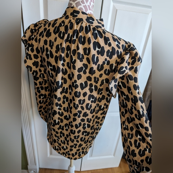 Kate spade forest feline tie neck leapord promint blouse - Picture 2 of 7